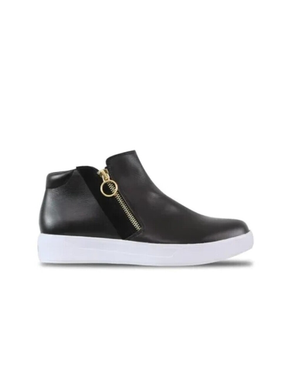 Size 8 - New Munro Viera Black Leather Mid Sneaker $230 - WIDE